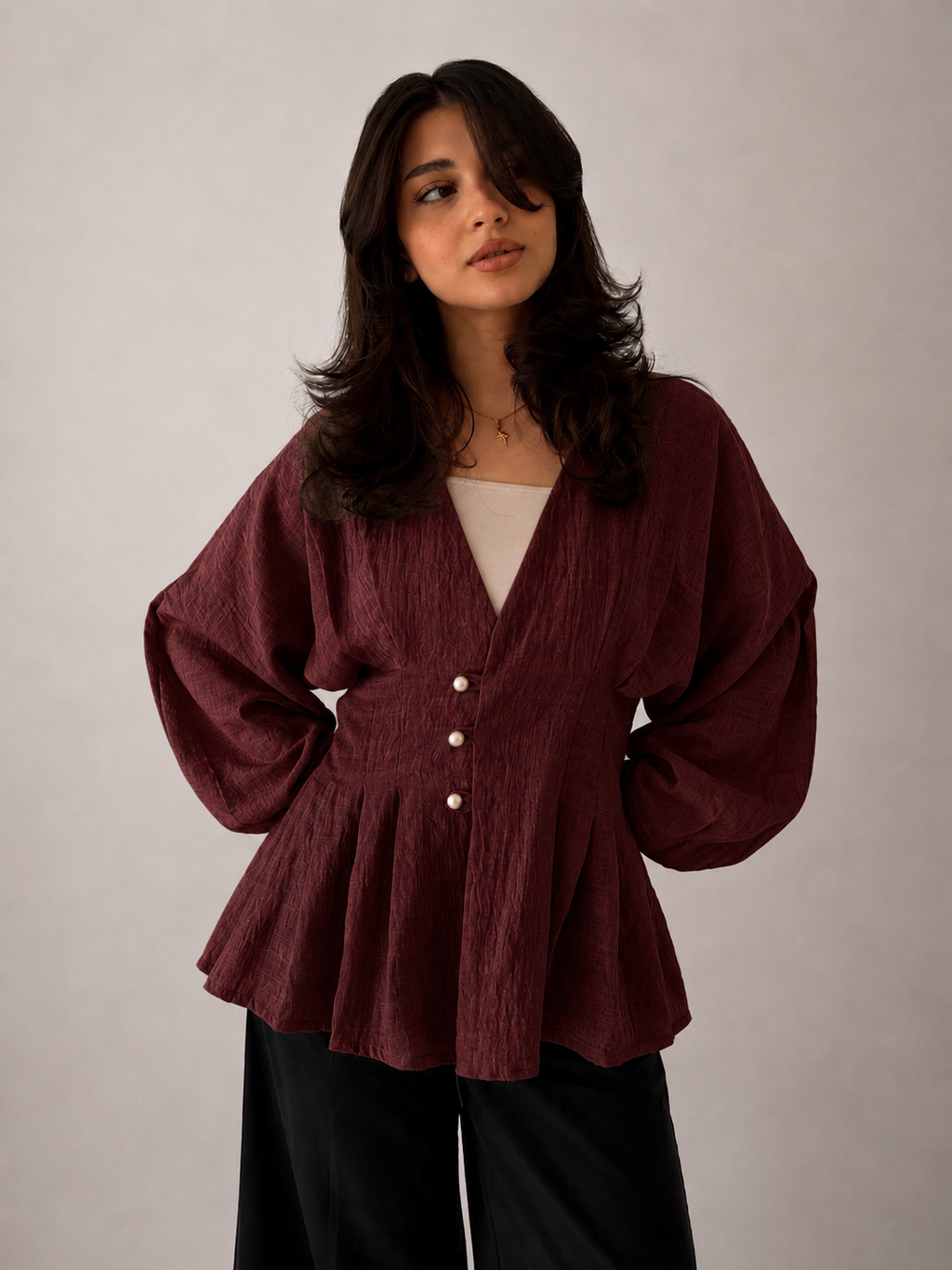 Pearl button blouse